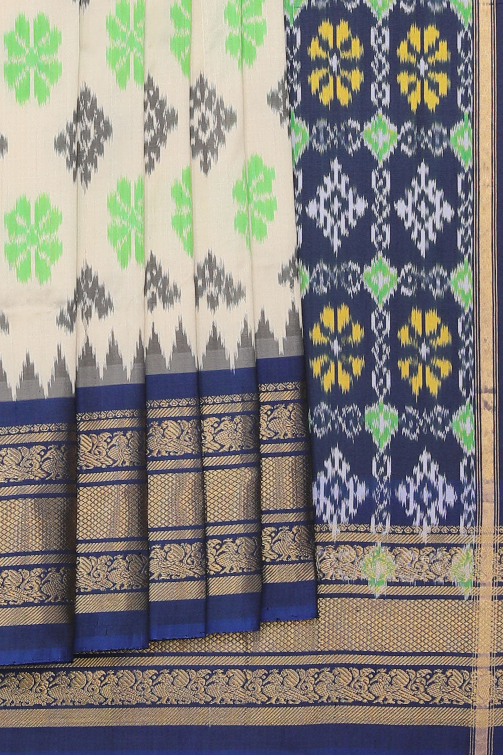 Image of Pochampally Ikat Silk Cream Saree
